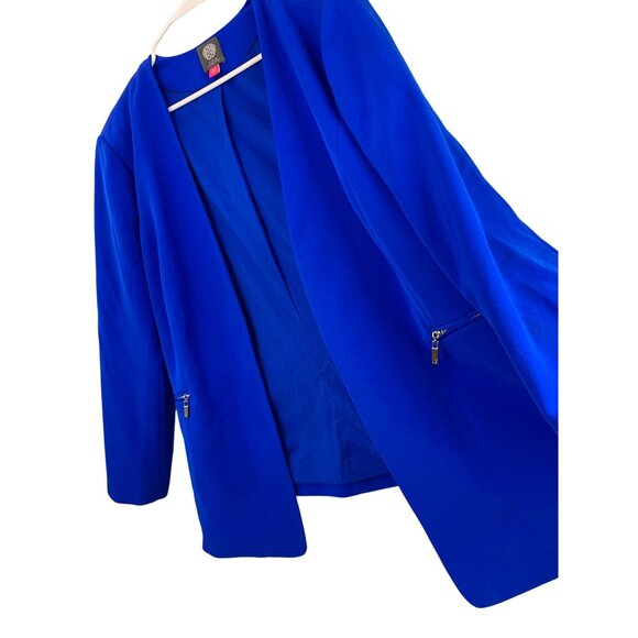 Vince Camuto Open Front Cobalt Blue Blazer Zip Pockets Size 18W GUC 8090 Relaxed - Picture 6 of 9
